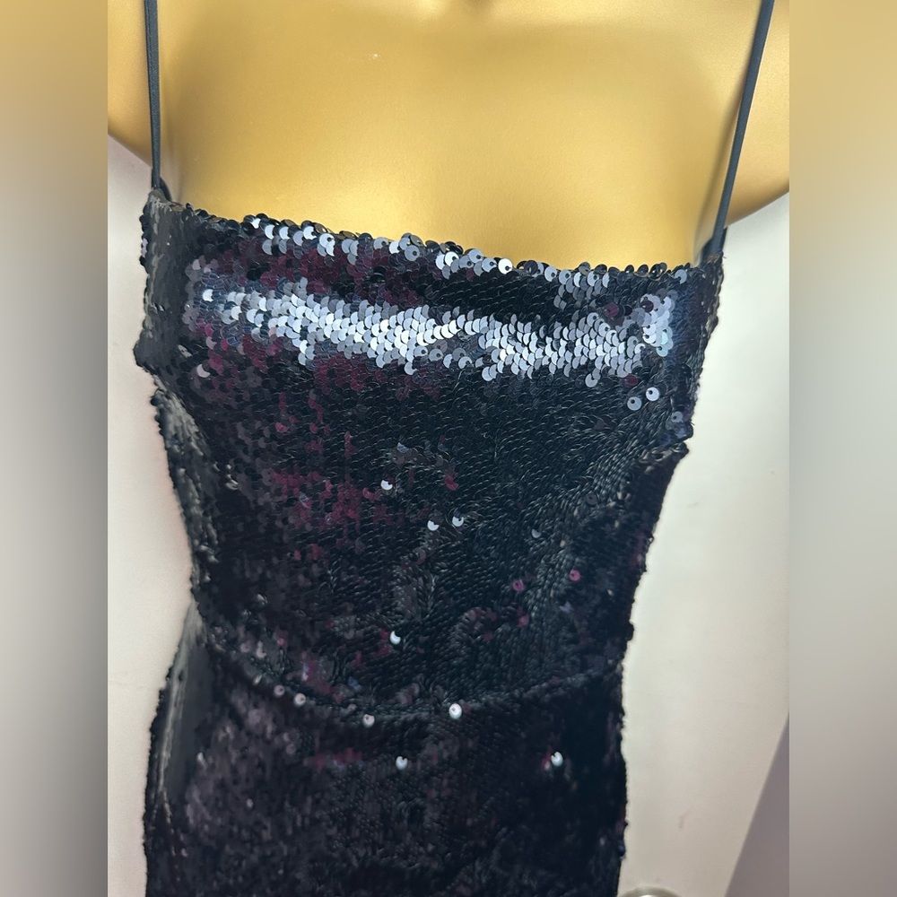 Lucy In The Sky Black-Silver Strappy Disco Sexy Open Back Sequin Mini Dress M - Picture 13 of 16